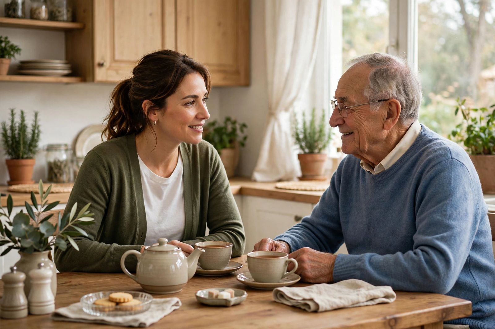 Caregiver sharing a warm moment with a client at home