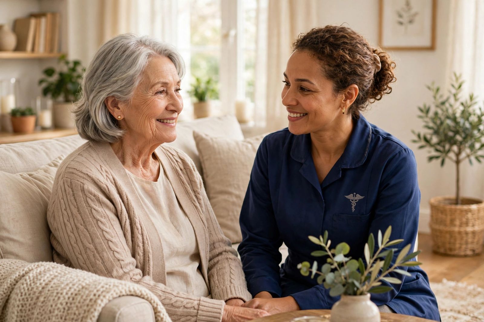 Caregiver providing warm, attentive care at home